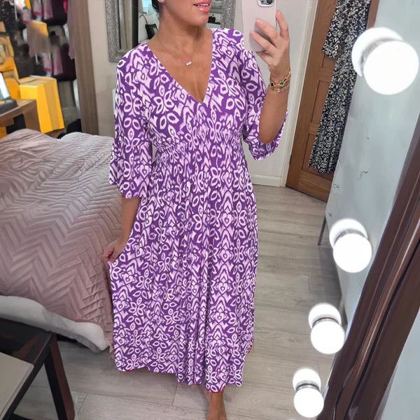 💥Limited time special price £13.99!💐✨Bohemian casual print V-neck waist wrap long dress