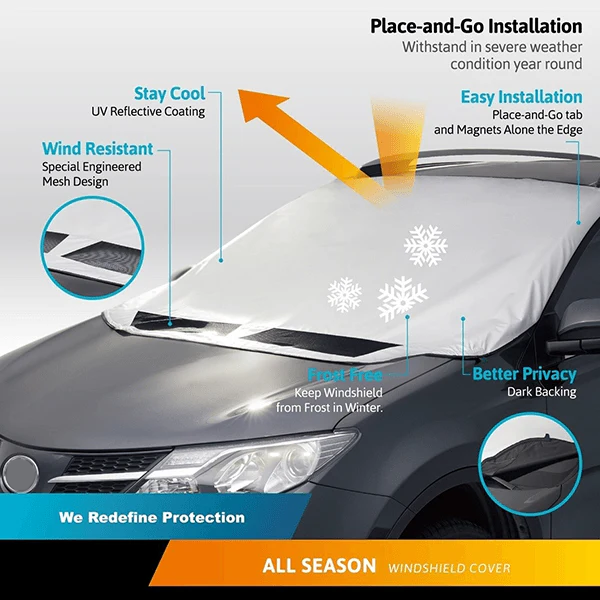 ❄️50% OFF NOW! Windshield Anti-Snow & Anti-Frost Cover with Mirror Protection – Waterproof Windproof Car Front Window Snow Shield, Winter Car Windshield Protector