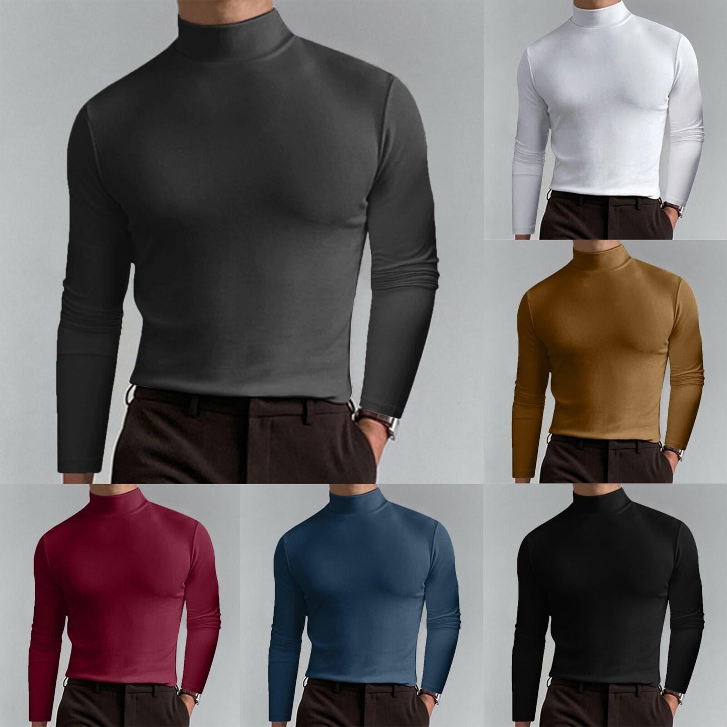 👕 50% OFF NOW! ✨ Men's High Neck Slim Fit T-Shirt - Stretchy & Breathable Fabric, Modern Style for Gym or Casual Wear 🏃♂️📦