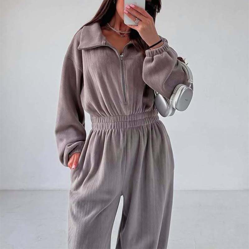 Cozy Warm Zip Front Jumpsuit