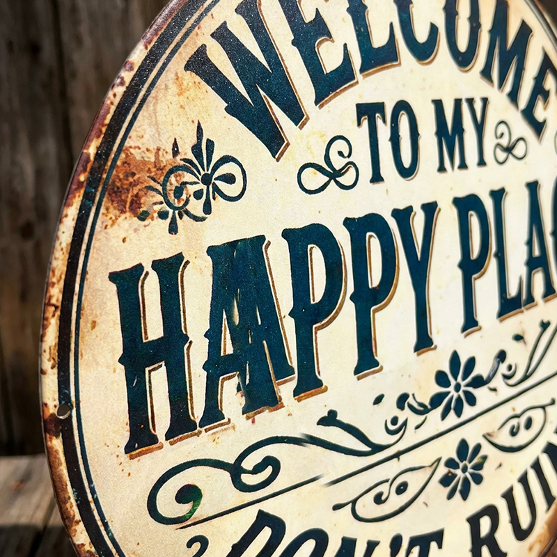 Vintage "Happy Place" Metal Sign