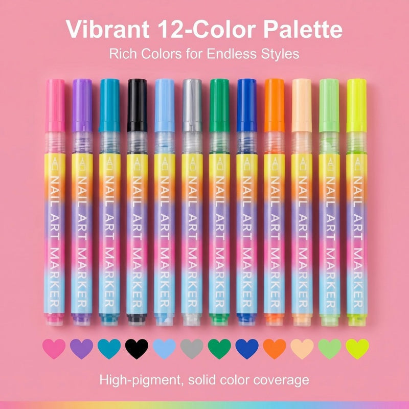 🖌️ Last Day Special Price £8.99 ! 🔥Buy more Save more🎁12-Color Nail Art Marker Pen Set