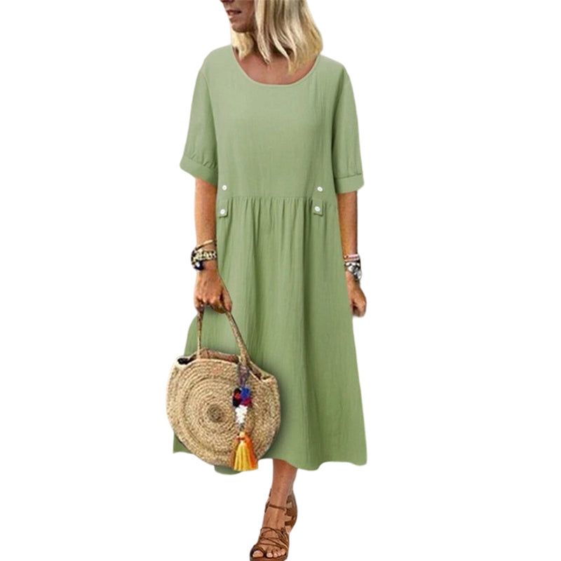 Women's Casual Solid Color Round Neck Dress