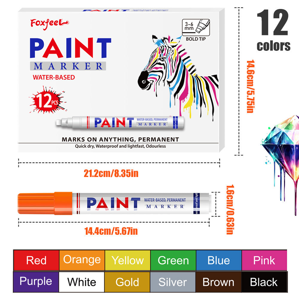 🛞 Waterproof Paint Marker Set – 12 Colors for Tire Lettering & DIY