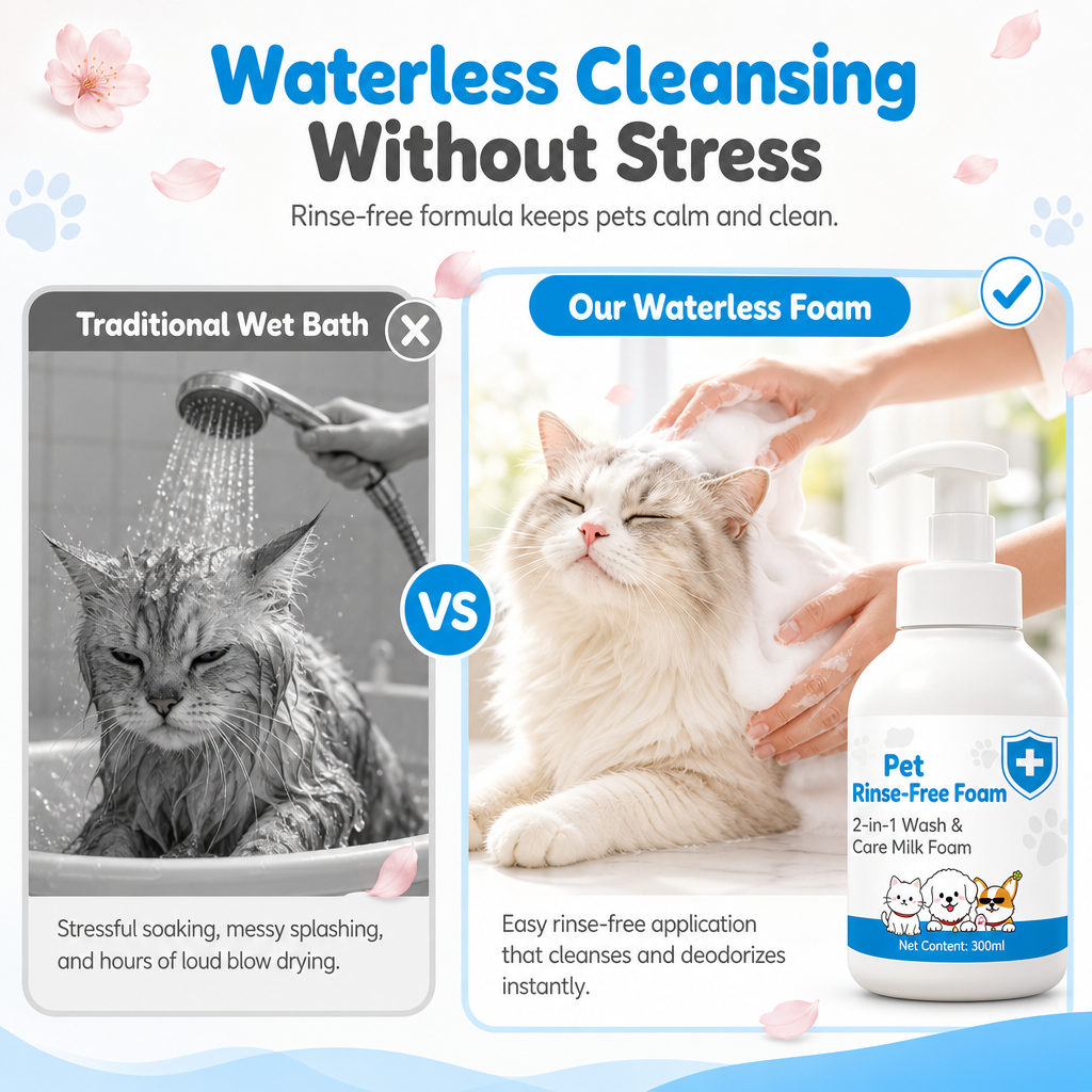 No-Rinse Pet Cleansing Mousse for Dogs and Cats