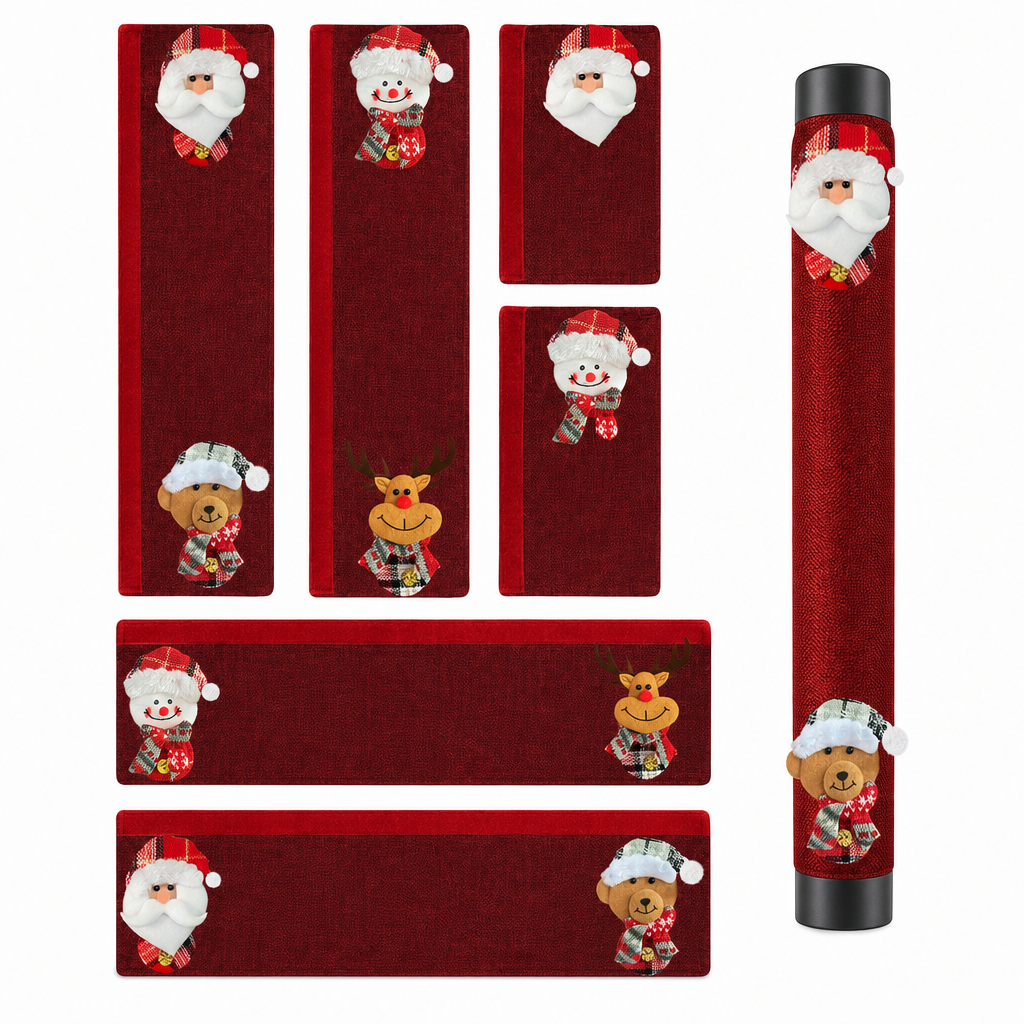 🎅Christmas Burlap Refrigerator Door Handle Covers Holiday Kitchen Appliance Protectors for Microwave and Fridge