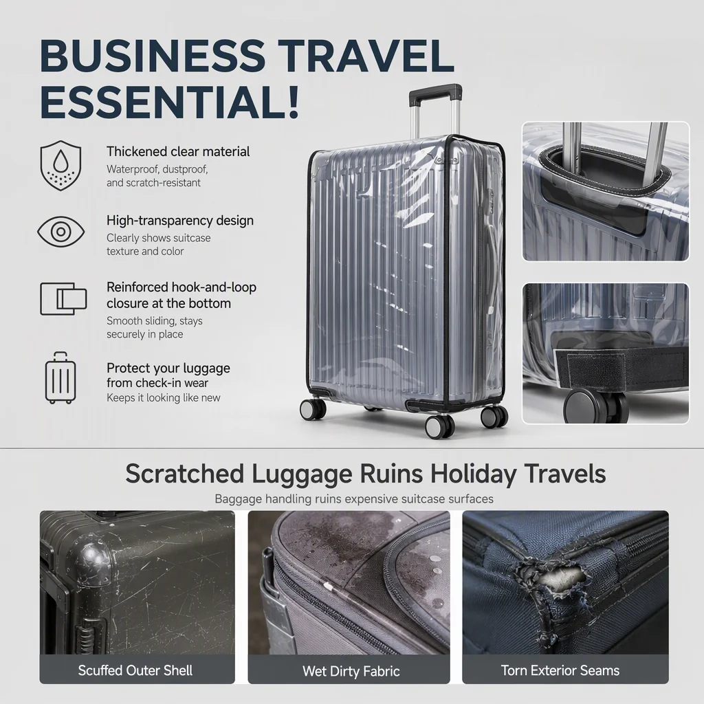 🧳 LIMITED-TIME 50% OFF! 💧 Waterproof Luggage Cover – Transparent, Scratch-proof, Reusable ✨