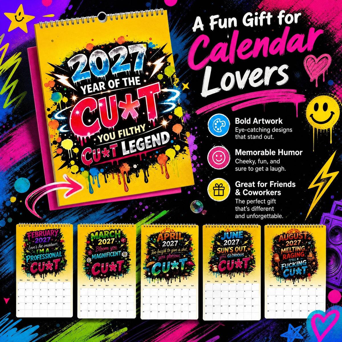 💥Early Bird Sale — 50% OFF🎁2027 Year of the Cunt Wall Calendar – Bold Graffiti Humor Calendar📆🌟