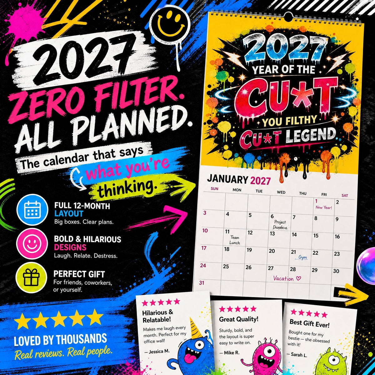 💥Early Bird Sale — 50% OFF🎁2027 Year of the Cunt Wall Calendar – Bold Graffiti Humor Calendar📆🌟