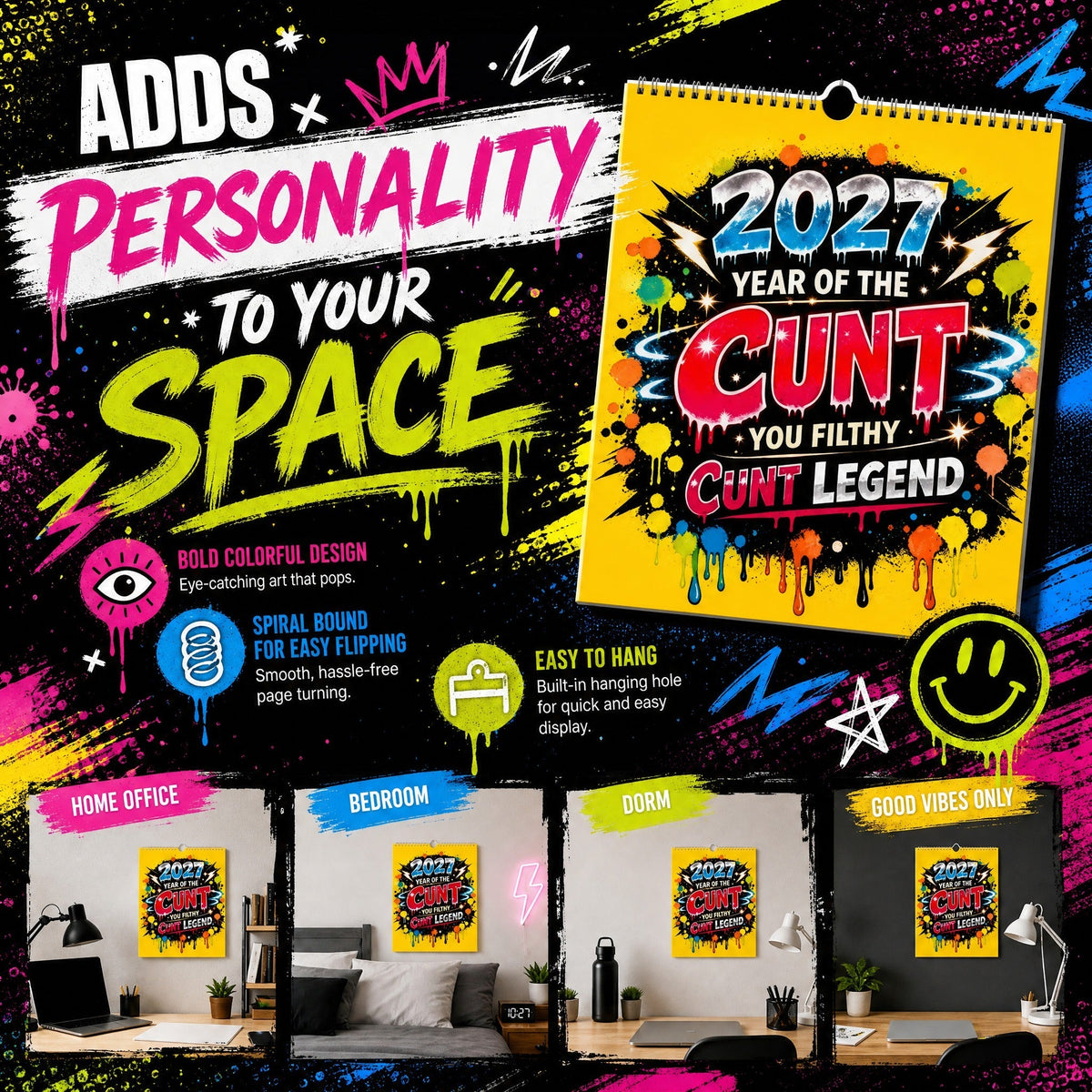 💥Early Bird Sale — 50% OFF🎁2027 Year of the Cunt Wall Calendar – Bold Graffiti Humor Calendar📆🌟