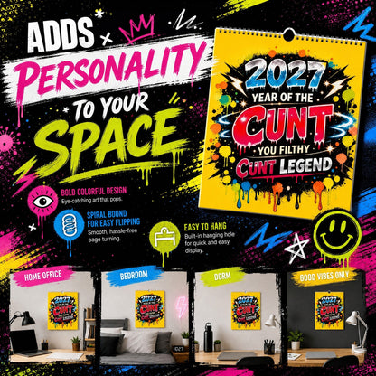 💥Early Bird Sale — 50% OFF🎁2027 Year of the Cunt Wall Calendar – Bold Graffiti Humor Calendar📆🌟