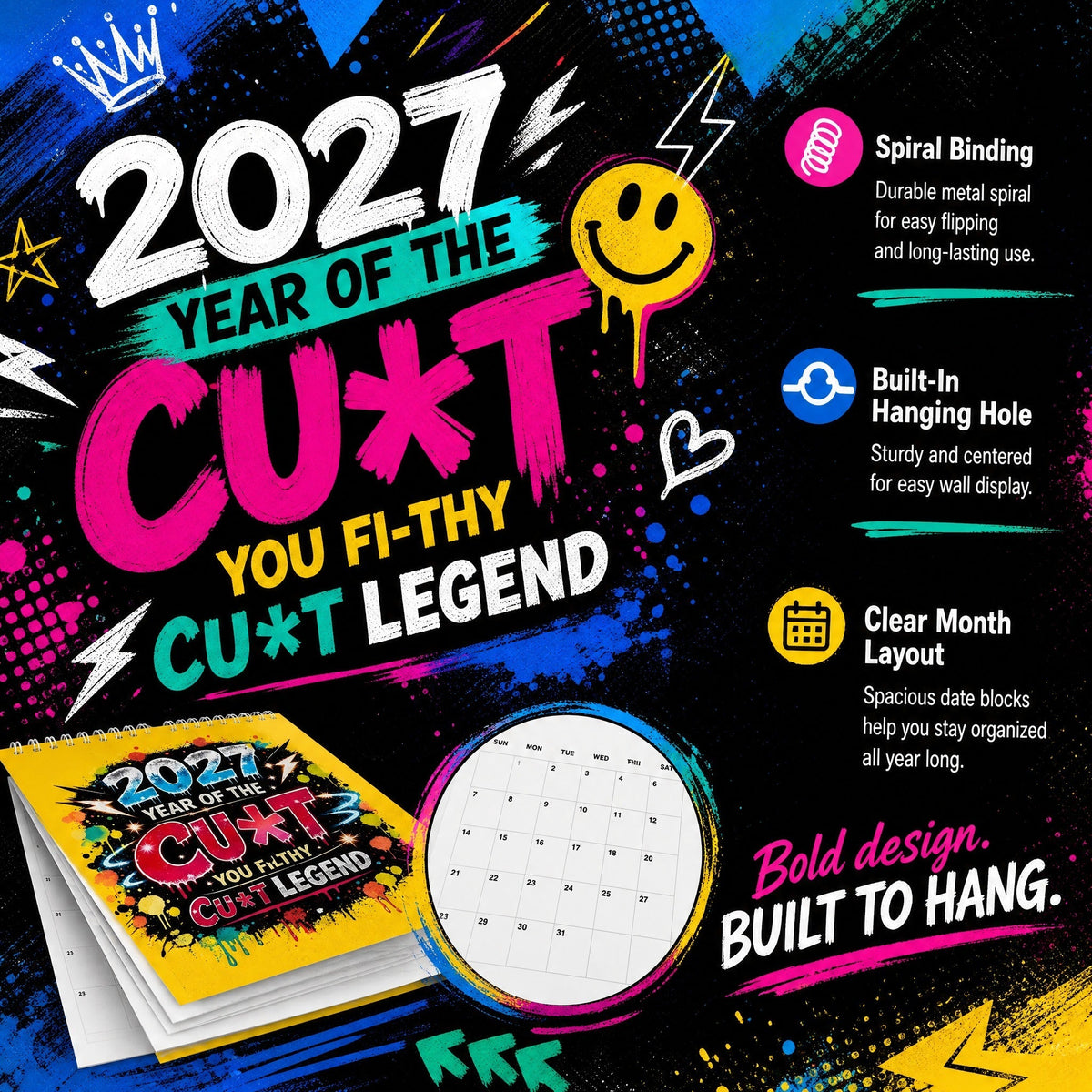💥Early Bird Sale — 50% OFF🎁2027 Year of the Cunt Wall Calendar – Bold Graffiti Humor Calendar📆🌟