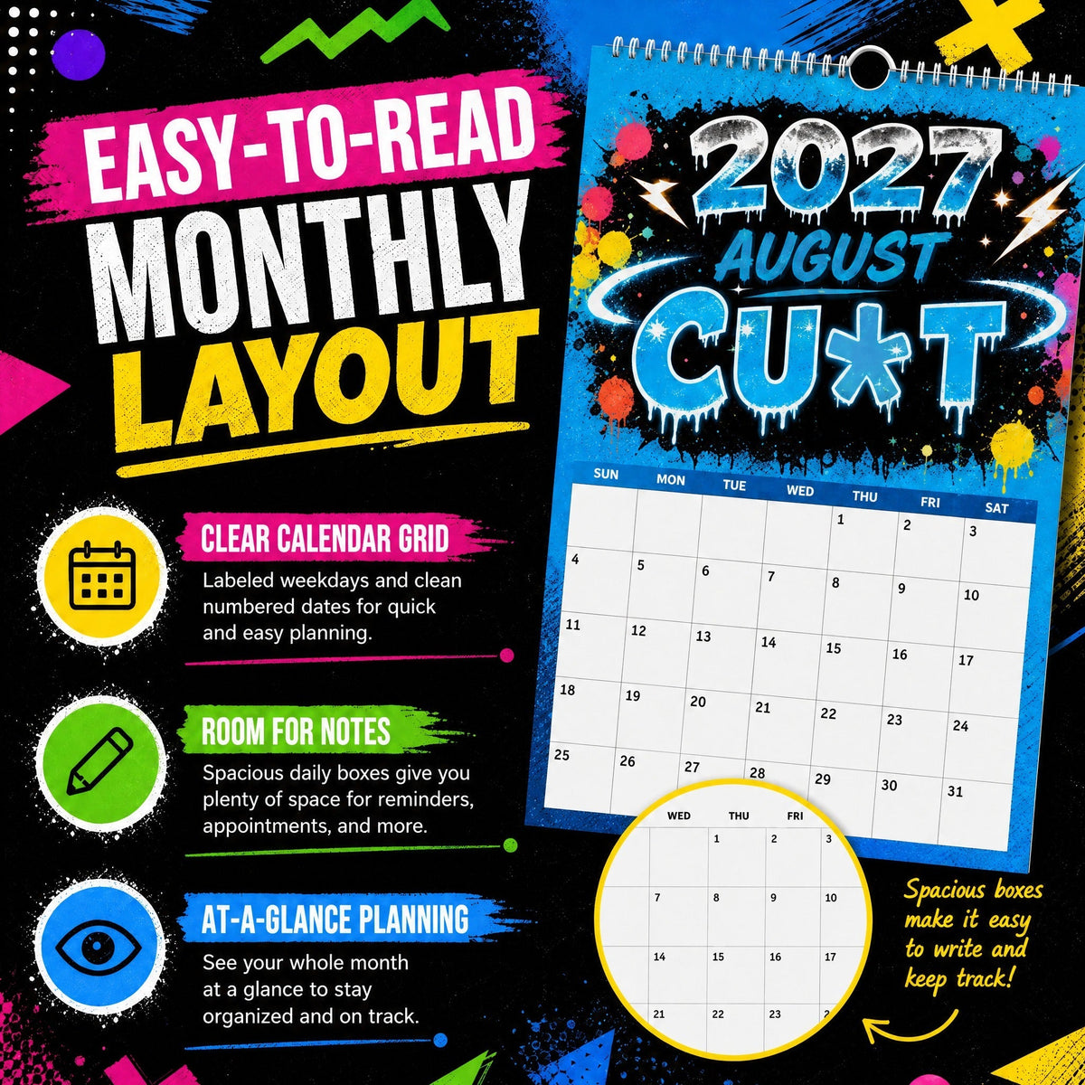 💥Early Bird Sale — 50% OFF🎁2027 Year of the Cunt Wall Calendar – Bold Graffiti Humor Calendar📆🌟