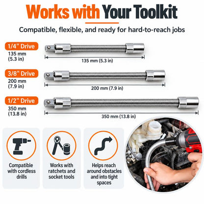 1/2 Inch 35cm Multifunctional Socket Wrench Set - 3 Bendable Shafts, Wrench Extender, Connecting Rod - Work Tools, Cars Accessories, Car Stuff, Field Mechanic Tools