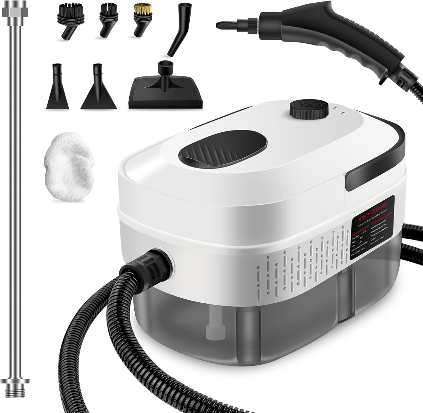 Handheld Steam Cleaner, 2500W High-Powered, Heats Up in 15 Seconds, Multi-Function Steam Cleaner, 3 Temperature Settings, 32-Ounce Pressurized Deep-Cleaning Steam Cleaner, Comes with 10 Accessories, Suitable for Windows, Grease, Cars, and Home Use