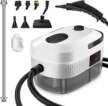 Handheld Steam Cleaner, 2500W High-Powered, Heats Up in 15 Seconds, Multi-Function Steam Cleaner, 3 Temperature Settings, 32-Ounce Pressurized Deep-Cleaning Steam Cleaner, Comes with 10 Accessories, Suitable for Windows, Grease, Cars, and Home Use