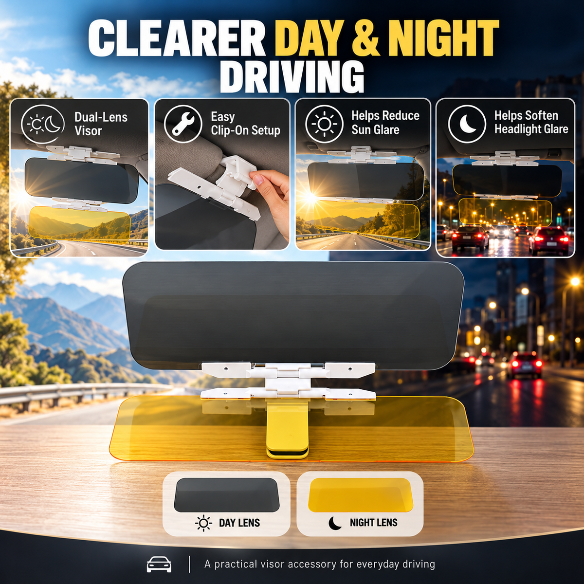 ⏳🔥LIMITED-TIME 50% OFF! ⏰🚗 Drive Safer Day & Night 🌙 Universal HD Anti-Glare Car Visor ✨