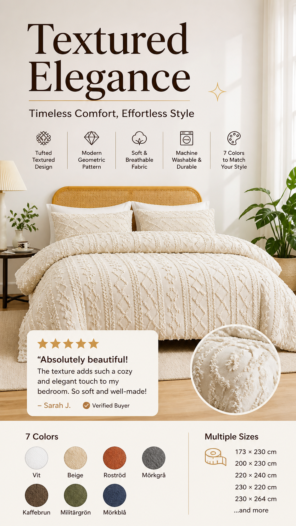3-piece tufted bedding set with cut-out pattern