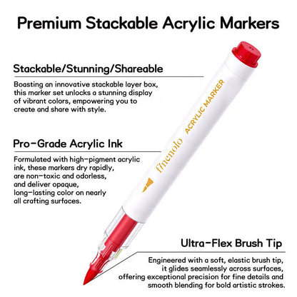 Acrylic Paint Markers Set (12/24/36/48/60 Colors, Stackable Box) - Automatic Ink Control, Waterproof Flexible Tip, High-Opacity Lightfast Colorful Art Supplies, Layering Capable, Craft Supplies for Adults, Art for Kids