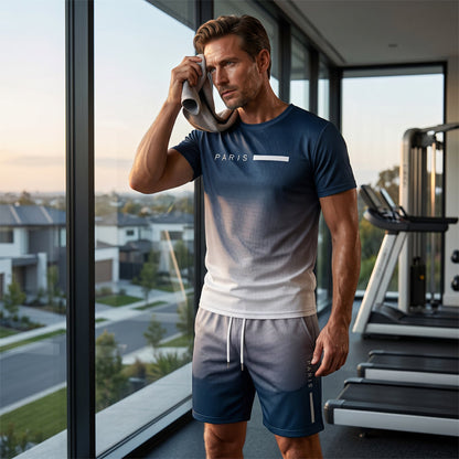 💥 50% OFF FLASH SALE! Men‘s Gradient 2-Piece Set – T-Shirt & Shorts, Breathable & Relaxed Fit 🌈💨 【Limited Time】