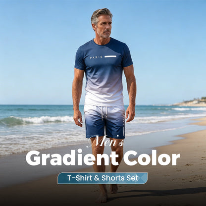 💥 50% OFF FLASH SALE! Men‘s Gradient 2-Piece Set – T-Shirt & Shorts, Breathable & Relaxed Fit 🌈💨 【Limited Time】