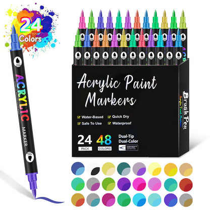🎨Last Day 49% OFF🔥 Dual Tip Acrylic Paint Pen Marker - 24/48/72 Colors