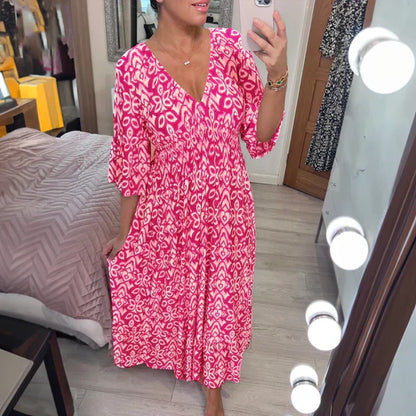 💥Limited time special price ￡13.99!💐✨Bohemian casual print V-neck waist wrap long dress