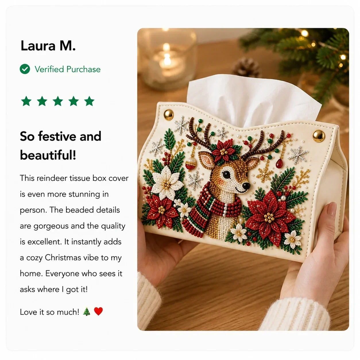 🎄✨ Decorative Beaded Christmas Tissue Box Cover – Elegant Santa, Snowman & Reindeer Holiday Decor
