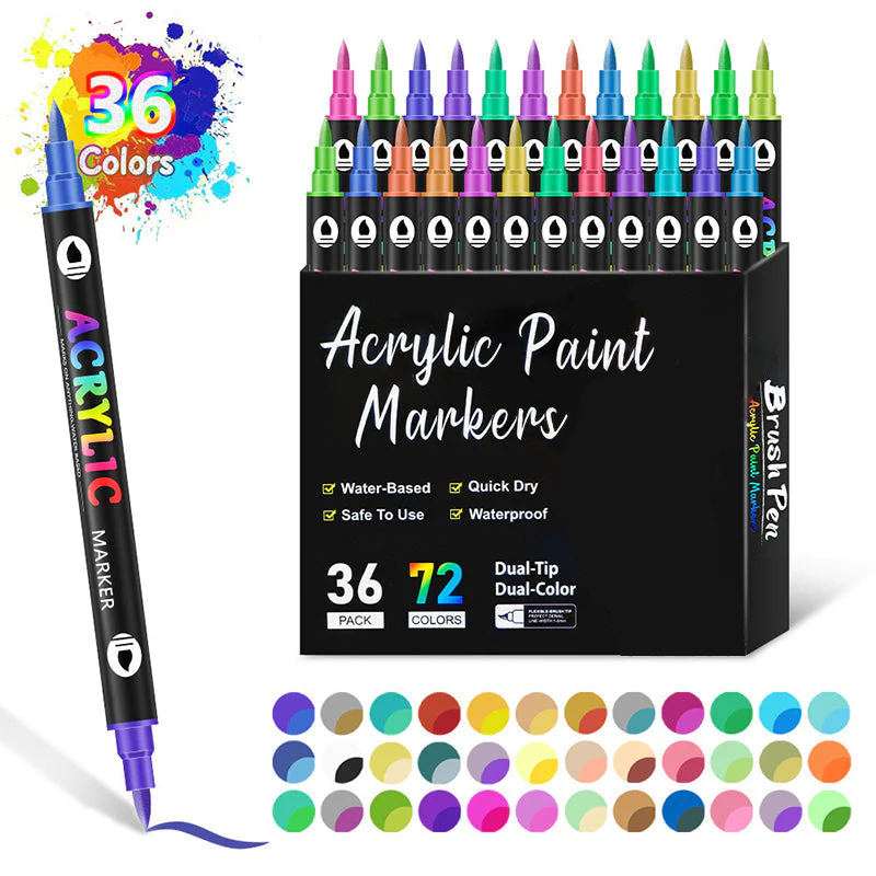 🎨Last Day 49% OFF🔥 Dual Tip Acrylic Paint Pen Marker - 24/48/72 Colors