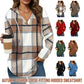 Women's Plaid Hooded Long Sleeve Drawstring V Neck Shirts