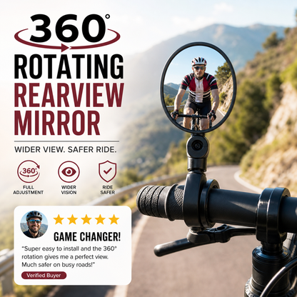 ⏳🔥LIMITED-TIME 50% OFF! ⏰360° Rotating Rearview Mirror – Clear view behind, no more neck twisting. Fits bikes, e‑bikes & motorcycles. Tool‑free silicone strap! 🛡️✨