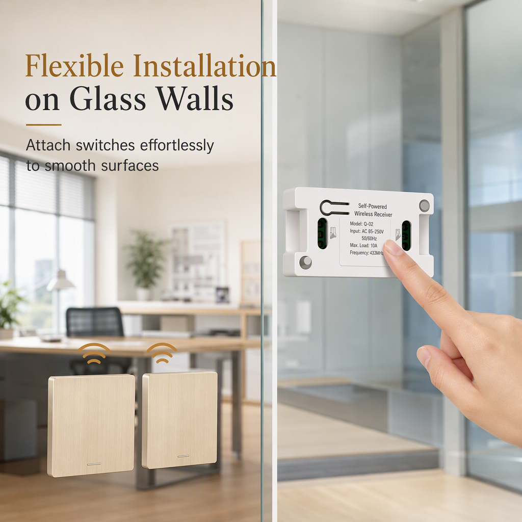 💡50% OFF NOW! Wireless Self-Adhesive Light Switch Kit – No Wiring Remote Wall Switch with Receiver, Stick Anywhere RF Light Control for Home Lighting