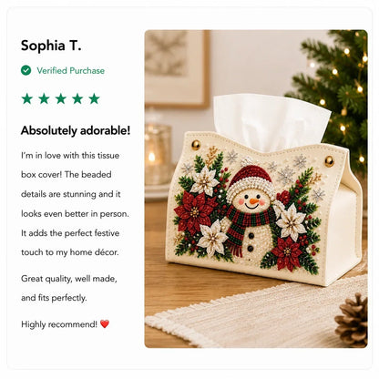 🎄✨ Decorative Beaded Christmas Tissue Box Cover – Elegant Santa, Snowman & Reindeer Holiday Decor