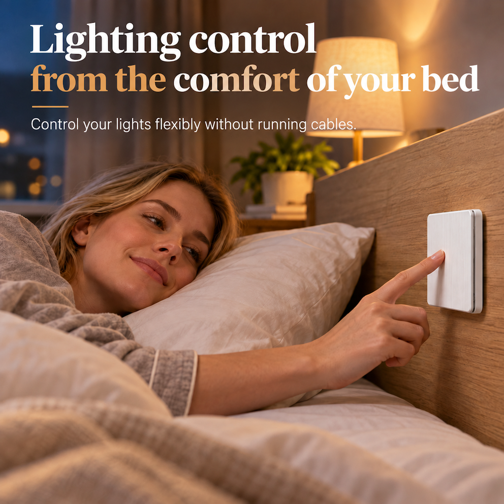 💡50% OFF NOW! Wireless Self-Adhesive Light Switch Kit – No Wiring Remote Wall Switch with Receiver, Stick Anywhere RF Light Control for Home Lighting