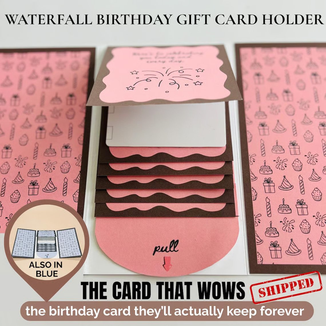 ⏳BUY 1 GET 2 FREE Today!! 🎂✨ Handmade Waterfall Birthday Gift Card Booklet🎁💖