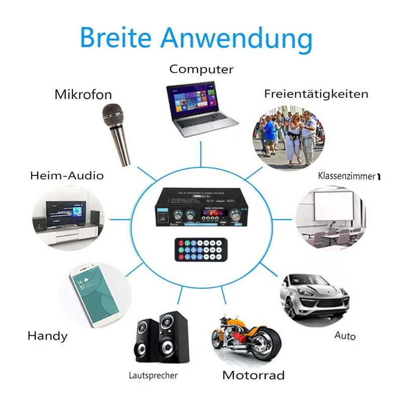 Audioverstärker 2-Kanal 600W Mini HIFI Digital Bluetooth Verstärker mit FM-Radio