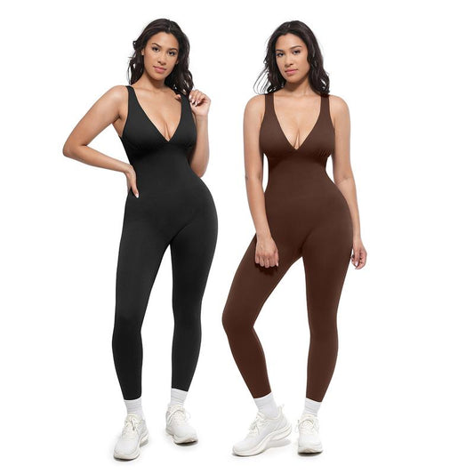 🎉Last Day Promotion 49% OFF💞Deep V Shapewear with Chest Support Breathable High-Waisted Tummy Control Jumpsuit
