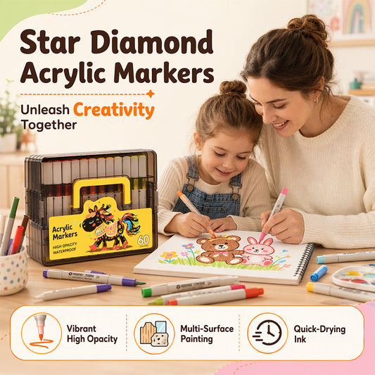 Acrylic Paint Markers Set (12/24/36/48/60 Colors, Stackable Box) - Automatic Ink Control, Waterproof Flexible Tip, High-Opacity Lightfast Colorful Art Supplies, Layering Capable, Craft Supplies for Adults, Art for Kids