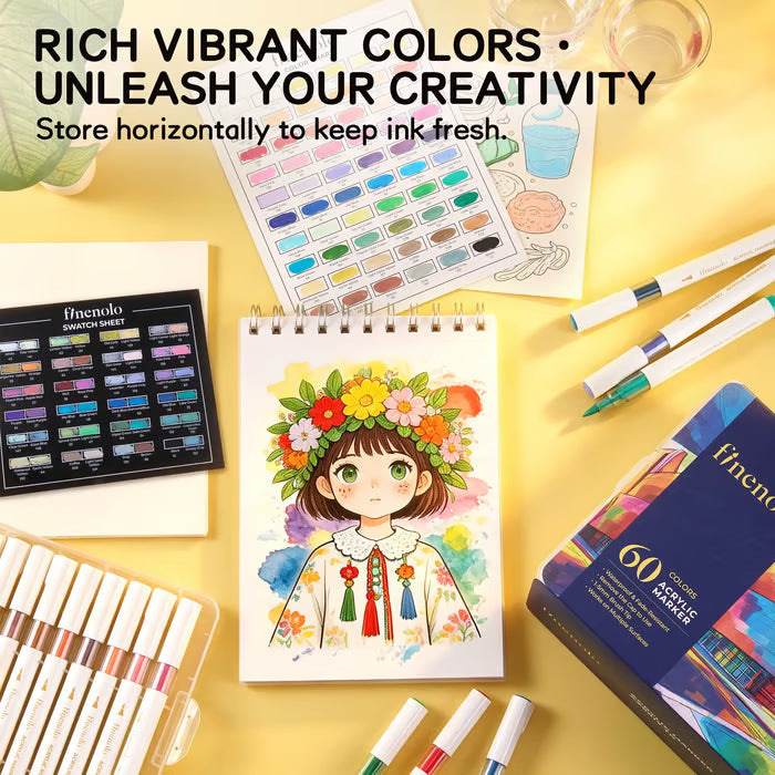 Acrylic Paint Markers Set (12/24/36/48/60 Colors, Stackable Box) - Automatic Ink Control, Waterproof Flexible Tip, High-Opacity Lightfast Colorful Art Supplies, Layering Capable, Craft Supplies for Adults, Art for Kids