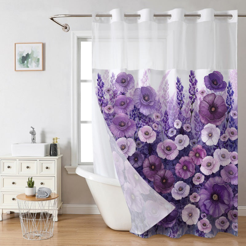 Grey No Hook Shower Curtain with Snap in Liner