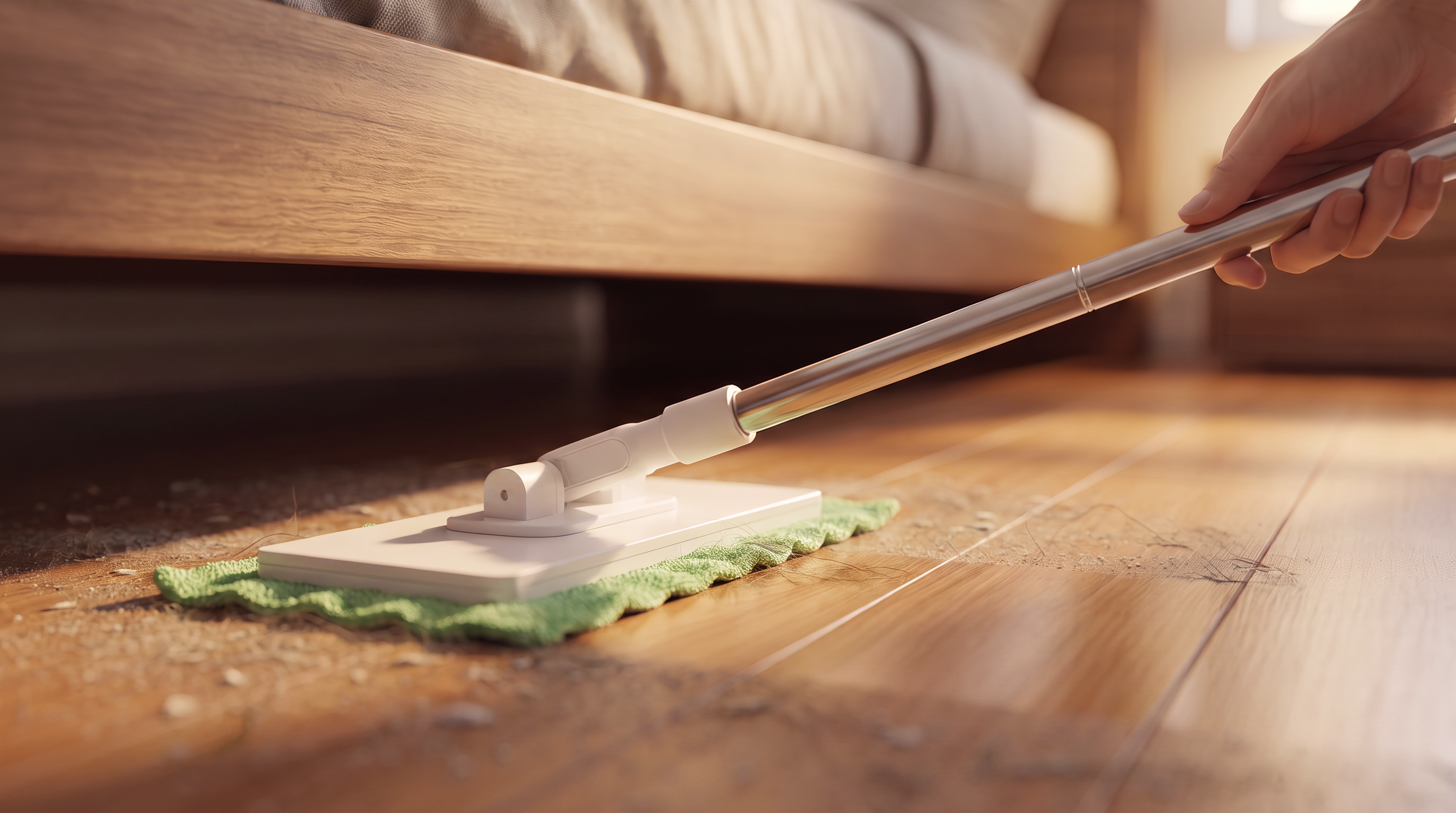 Slim mop cleaning under furniture