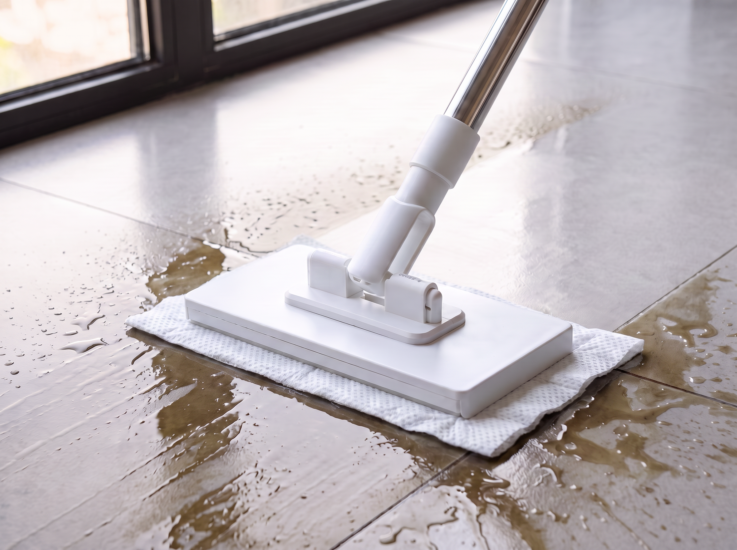 Mop wiping wet hard floor