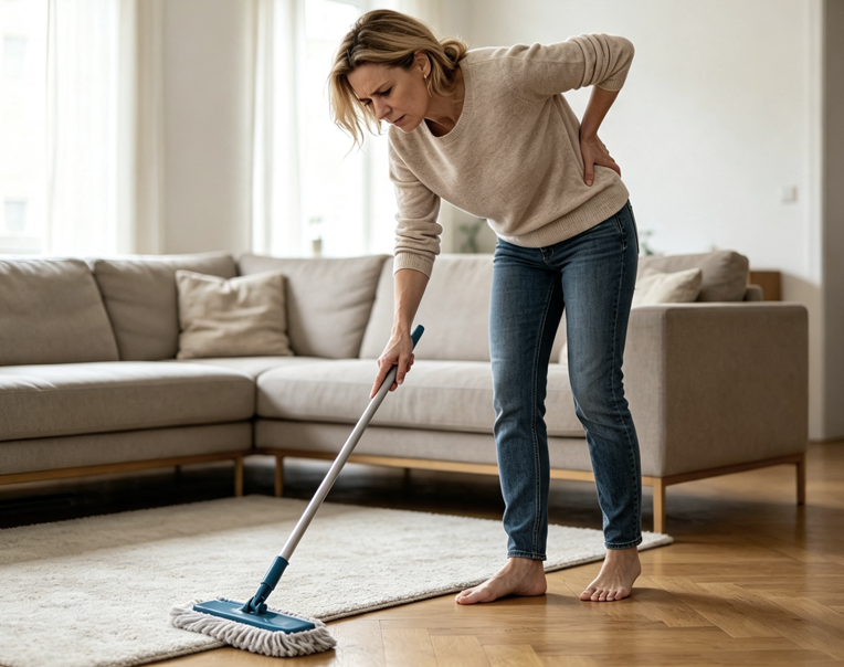 Bending over while mopping