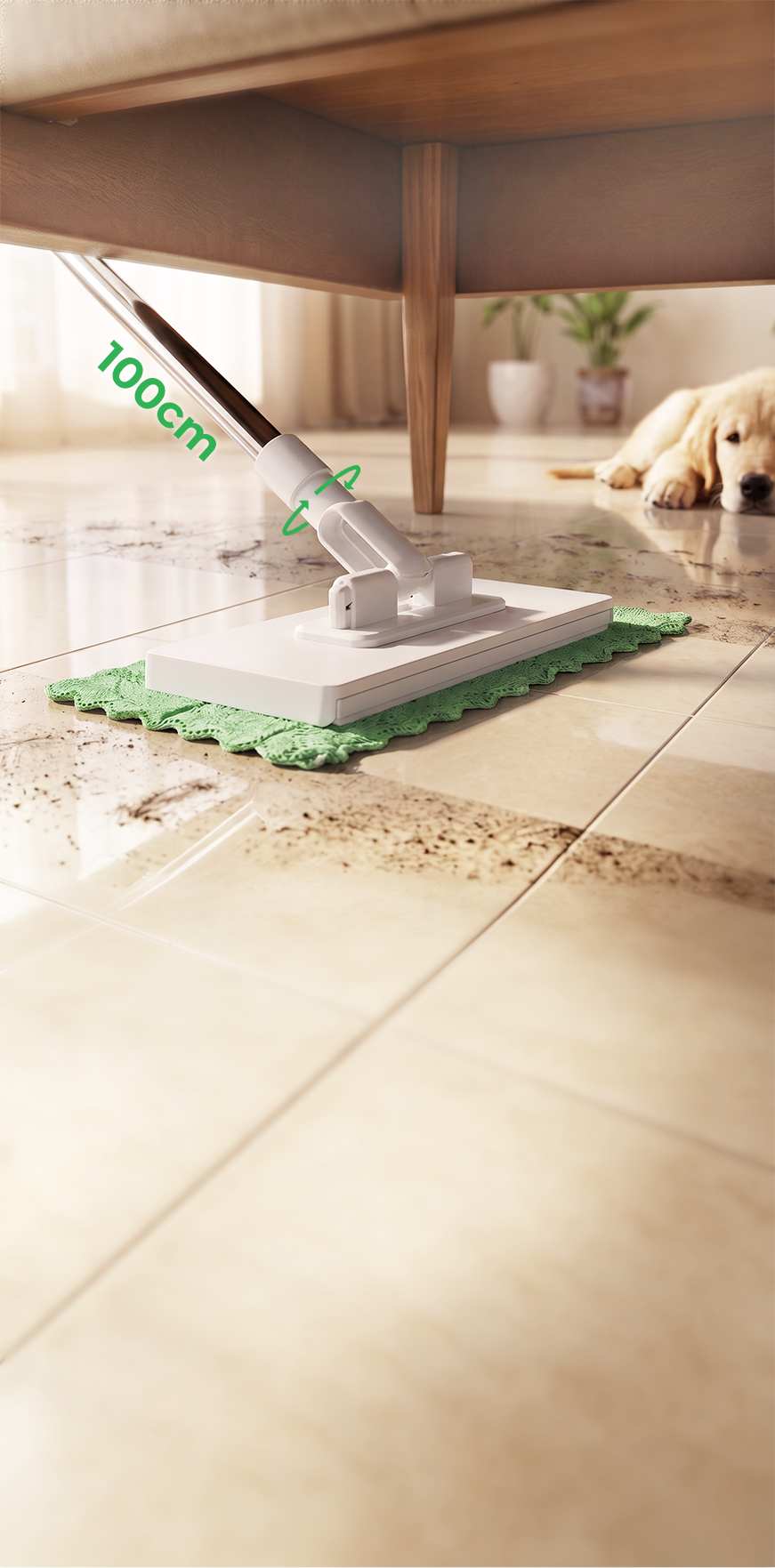 100cm slim swivel mop reaching beneath furniture