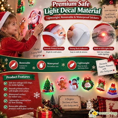🎄50% OFF NOW! LED Christmas Light-Up Wall Decals, Battery Powered Peel and Stick Glowing Xmas Stickers, Luminous Window Wall Decor, Holiday Party Ornaments & Christmas Gift