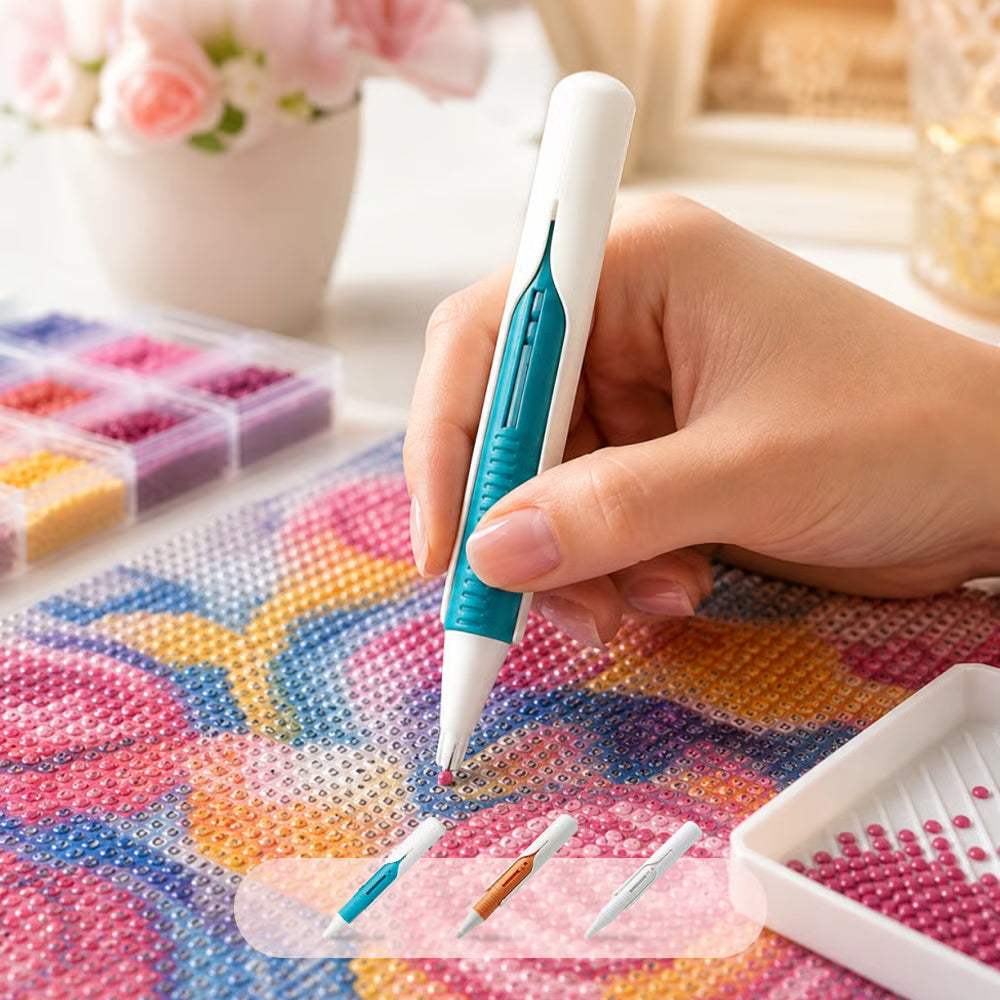 🔥 Last Day 50% OFF – 💎 Automatic Diamond Painting Bead Dispenser Pen & Tray Set