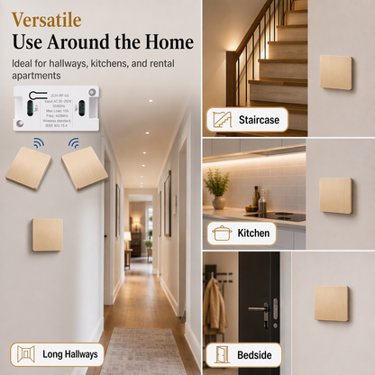 💡50% OFF NOW! Wireless Self-Adhesive Light Switch Kit – No Wiring Remote Wall Switch with Receiver, Stick Anywhere RF Light Control for Home Lighting