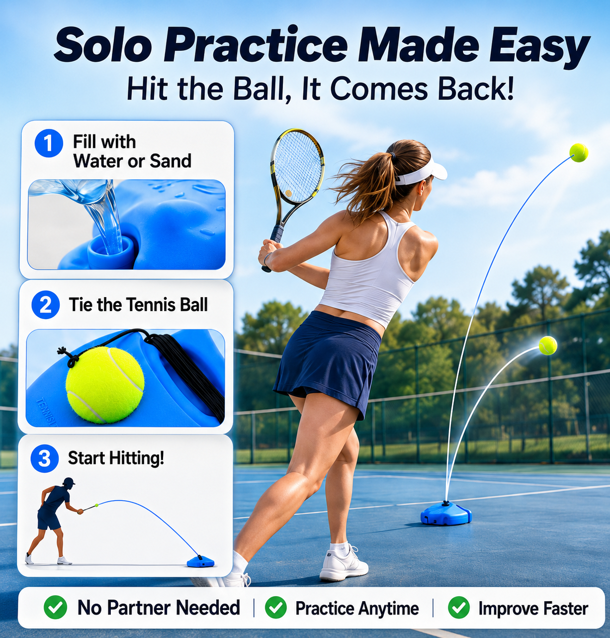 ⏰🔥LIMITED TIME - 🎾 Portable Solo Tennis Trainer Rebounder – Improve Your Game Anywhere, Anytime 💪✨