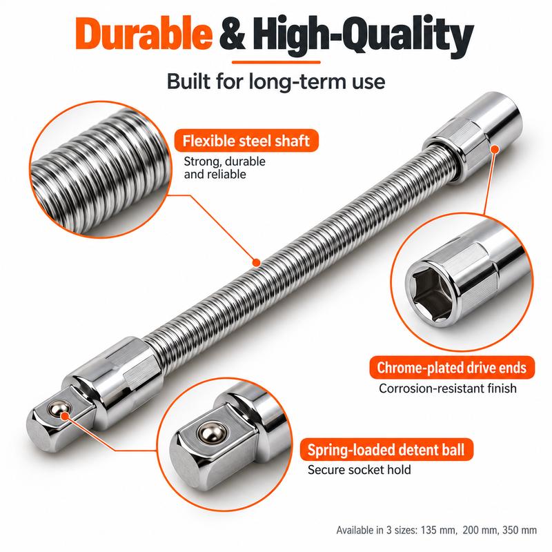 1/2 Inch 35cm Multifunctional Socket Wrench Set - 3 Bendable Shafts, Wrench Extender, Connecting Rod - Work Tools, Cars Accessories, Car Stuff, Field Mechanic Tools