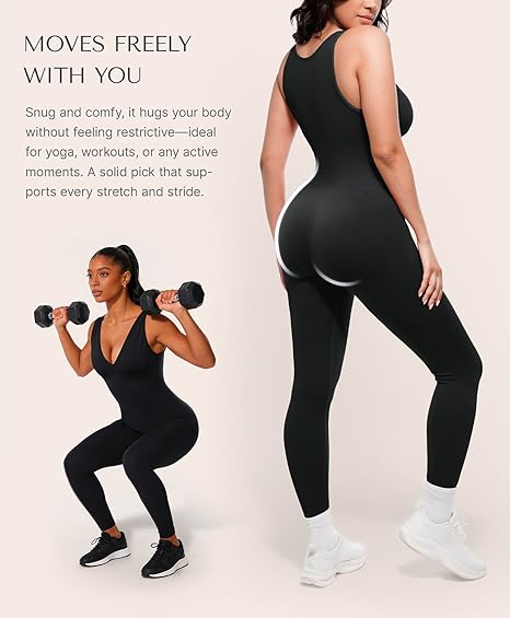 🎉Last Day Promotion 49% OFF💞Deep V Shapewear with Chest Support Breathable High-Waisted Tummy Control Jumpsuit
